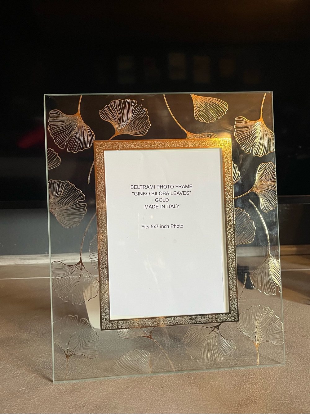 Beltrami Italy Ginko Biloba Genuine Gold-Plated Floral Glass Picture Frame 5x7